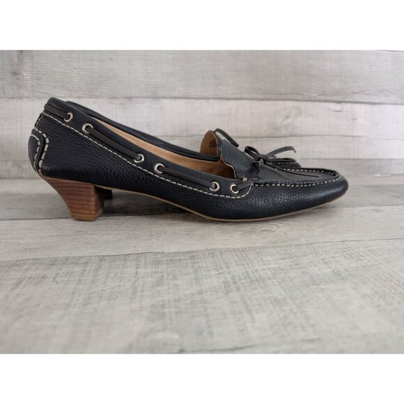 Eddie Bauer Womens Black Leather Loafer Heels With Bow Detail Size 8.5 - Picture 1 of 7